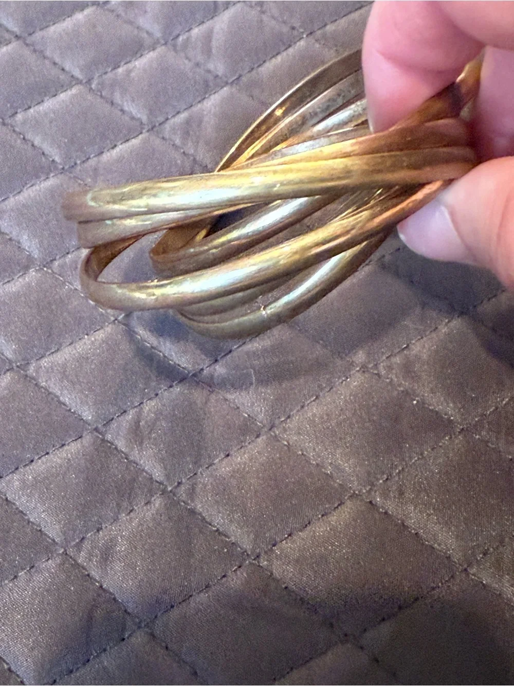 Stacked Metal Bangle Bracelet Set in Antique Gold color